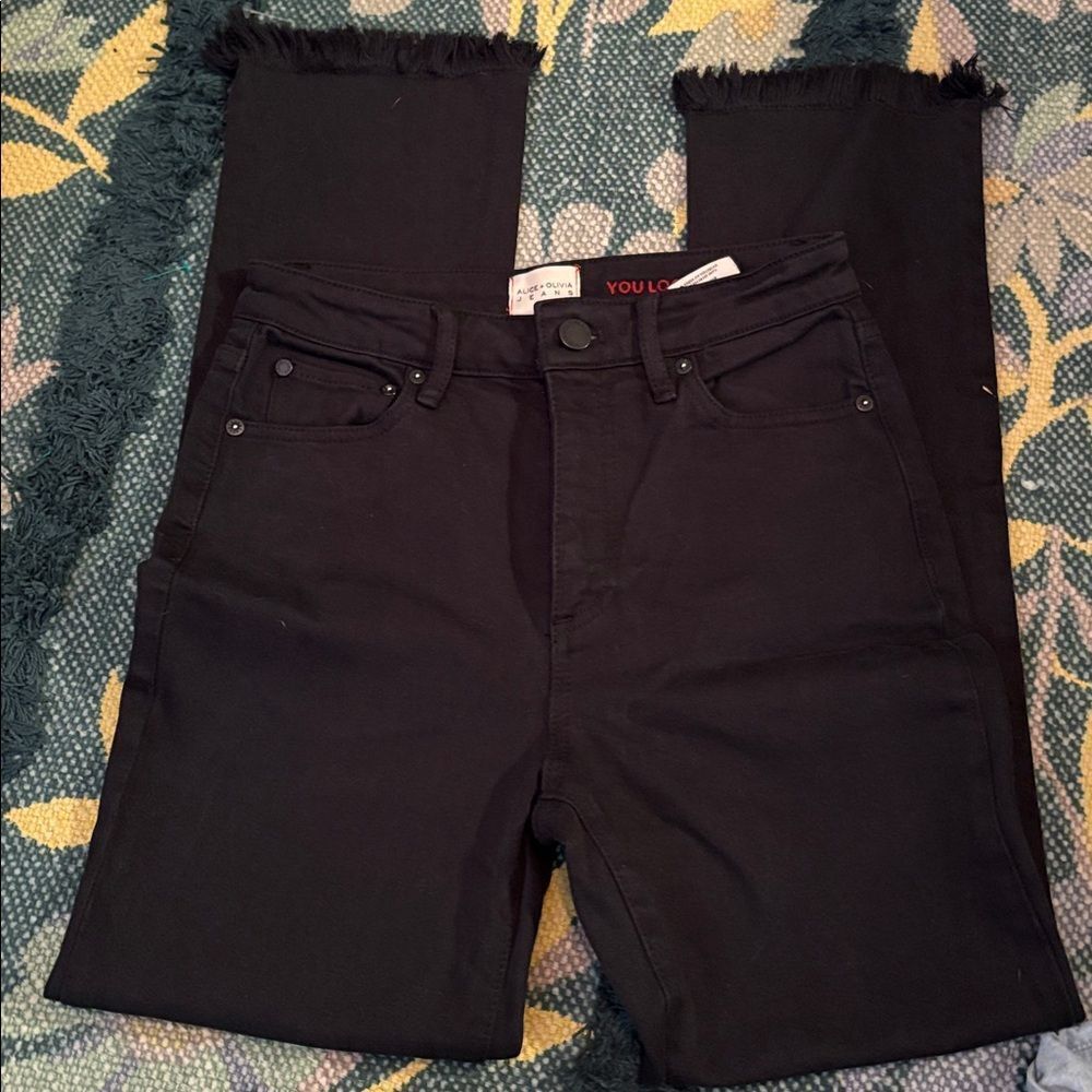 Alice and Olivia Amazing High Rise Girlfriend Jean in Black, Size 25